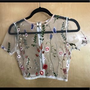 SHEER EMBROIDERED CROP TOP